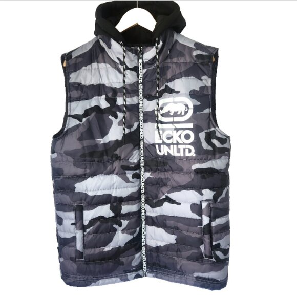 Ecko Unltd. Vest Men's Large Camouflage Hooded Quilted Lined Full Zip - Picture 1 of 9